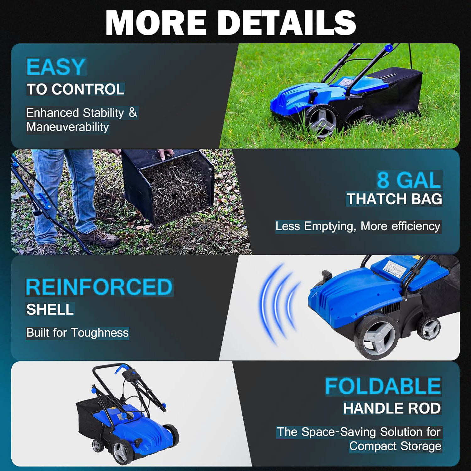 ANLIBATT Dethatcher 2in1 13" Corded Electric Scarifier 12-Amp 4-Position Adjustment Removable 8-Gallon Collection Bag Lawn Grass Yard Thatching Rake