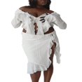thumbnail image 3 of Robe Sexy à Manches Longues 2 Pcs en Maille Transparente Crop Top Bodycon Fendu Y2K Mini Jupe Ensembles Rouge s, 3 of 7