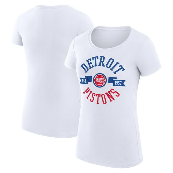 Women's G-III 4Her by Carl Banks White Detroit Pistons Super-Slim Fit Lightweight Large City Logo T-Shirt