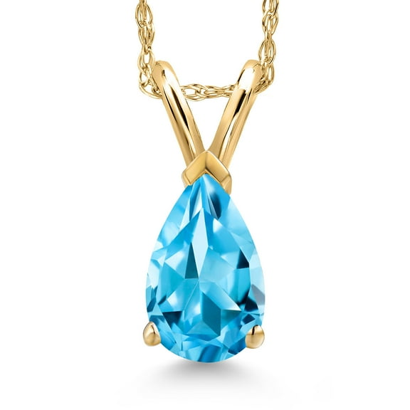 Gem Stone King 14K Yellow Gold Swiss Blue Topaz Pendant Necklace for Women | 0.98 Cttw | Gemstone November Birthstone | Pear Shape 8X5MM | With 18 inch Chain