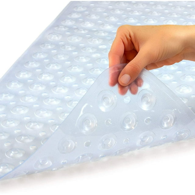 HealthSmart Bath Mat and Shower Mat for Tub and Shower with Drain Holes and Suction Cups for Anti-slip, Machine Washable, Extra Large, 40 x 15.5, Clear