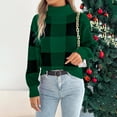 thumbnail image 2 of Women's Christmas Casual Color Block Plaid Long-Sleeved Turtleneck Sweater for Holiday Festive Wear and Casual Comfort,Dark Green,L, 2 of 8