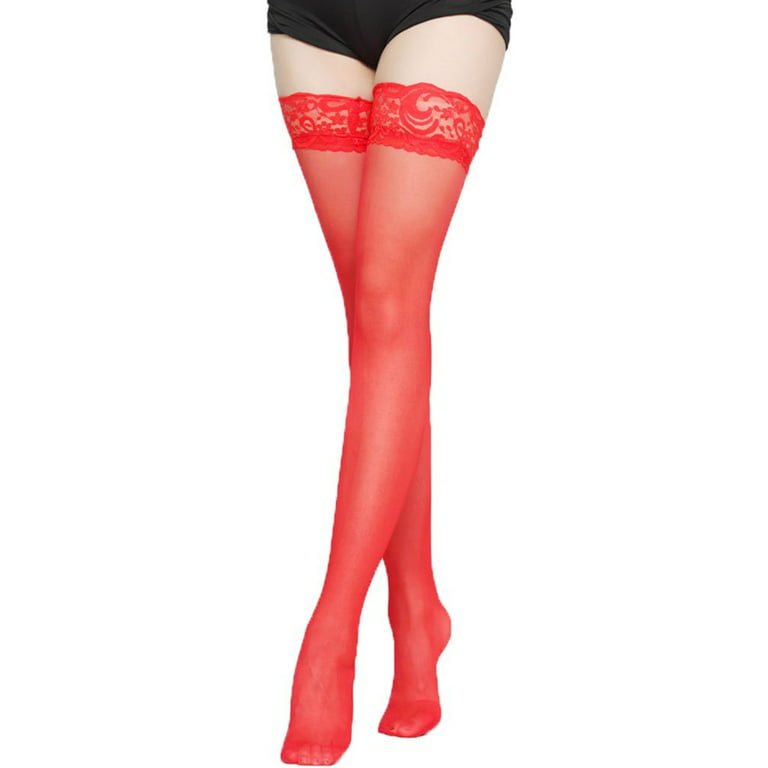 Plus STAY-UP STOCKINGS Sheer Thigh High LACE TOP Silicone Socks