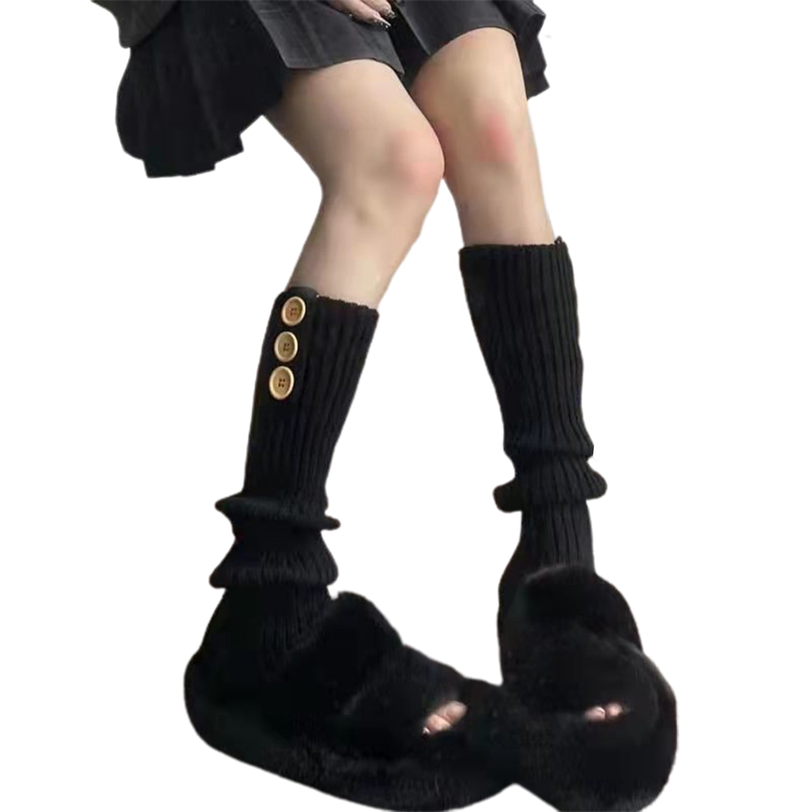 Cozy Outing Waffle Knit Leg Warmers In Black • Impressions Online