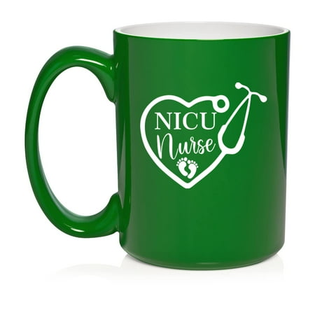 

Heart Stethoscope NICU Nurse Neonatal Ceramic Coffee Mug Tea Cup Gift for Her Sister Wife Boss Coworker Friend Birthday Cute Graduation Retirement Nursing (15oz Green)
