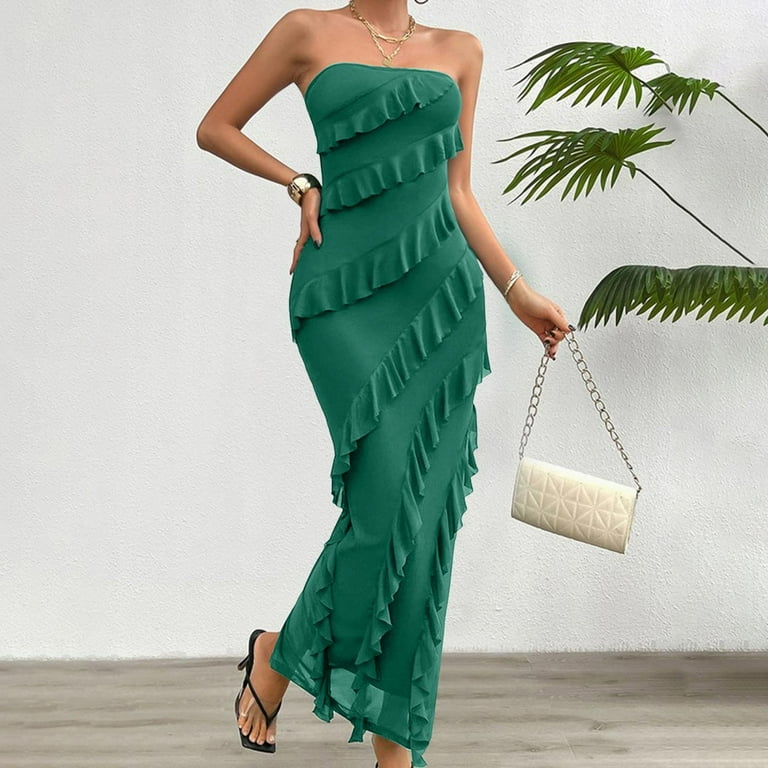 tube top dress maxi tube dress strapless ruched dress strapless dress for  women summer strapless dress - Walmart.com