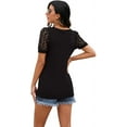 thumbnail image 4 of JWD Waffle Knit Lace Short Sleeve Blouses V Neck T Shirts Summer Casual Tops For Women Black XX-Large, 4 of 6