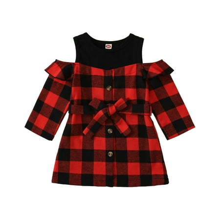 

QYZEU Baby Girl Fall Dress Toddler Wedding Dress Girls Fashion Plaid Prints Clothing Hole Zip Shirt Shirts Dress