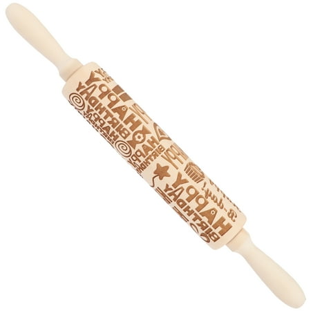 

Happy Birthday Embossed Rolling Pin Engraved Rolling Pin for Cookies Dessert