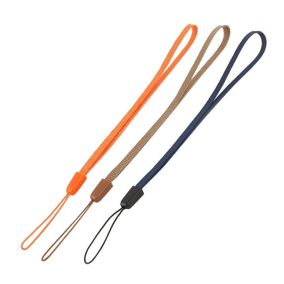 Unique Bargains 3pcs Nylon Hand Wrist Lanyard Strap String Cord Keychain Brown Blue Orange
