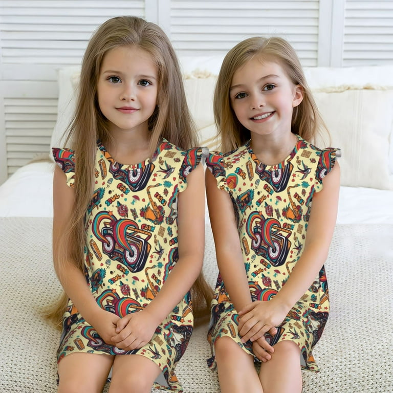 Girls Nightgowns Fashion Hippie Girl Short Sleeves Pajamas Dress Girls Sleepwear Toddler PJs Kids Sleep Clothes Walmart