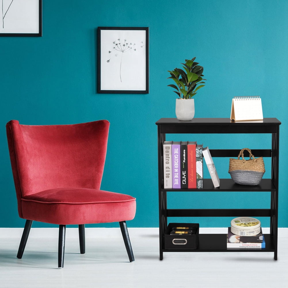 Industrial Small Bookshelf Storage Rack Wood 3-Tier Ladder Bookcase Organizer