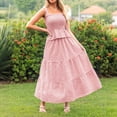 thumbnail image 5 of Womens 2 Piece Skirt Sets Summer Spuare Neck Plaid Tank Tops Maxi Skirt Casual Travel Vacation Sets with Pocket XL, 5 of 7