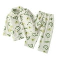 thumbnail image 3 of CUZIBR Baby Girl Winter Outfits Cozy Fuzzy Thick Warm Long Sleeve Sleep Set Cute Cartoon Print Button Down Top Pants Plush Home Dailywear Fall Winter Outfits,Light Green,4-5 Years, 3 of 5