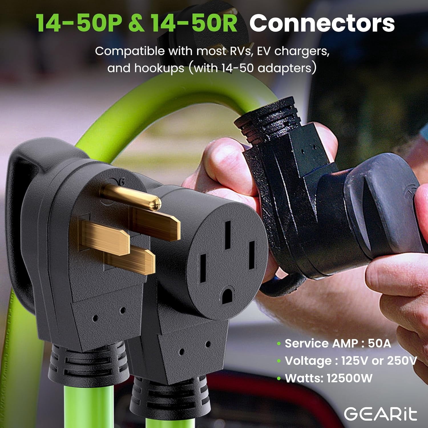 GEARit 4-Prong 250V 50A Electrical Adapter Power Extension Cord, 15 ft, NEMA 14-50, Weatherproof and Durable