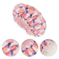 thumbnail image 3 of Unique Bargains 1 Pc Women Flower Pattern Shower Cap for Bathroom Business Travel Pink PEVA Polyester, 3 of 4
