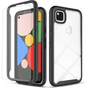 Circlemalls Case for Google Pixel 4A Case, + Screen Protector 12 Feet Drop Test Shockproof Transparent Cover (Black)