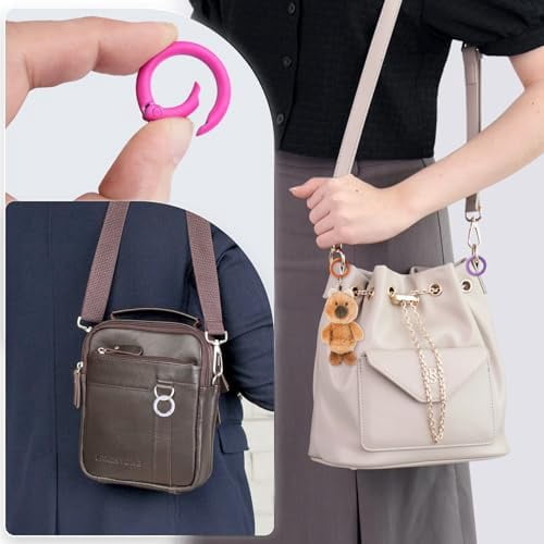 Jointown 24Pcs 24mm Metal Spring O Rings, Round Colorful Key Ring Snap Clip Trigger Buckles DIY Accessories for Keyrings Bag Purse Handbag Keychain Lanyard