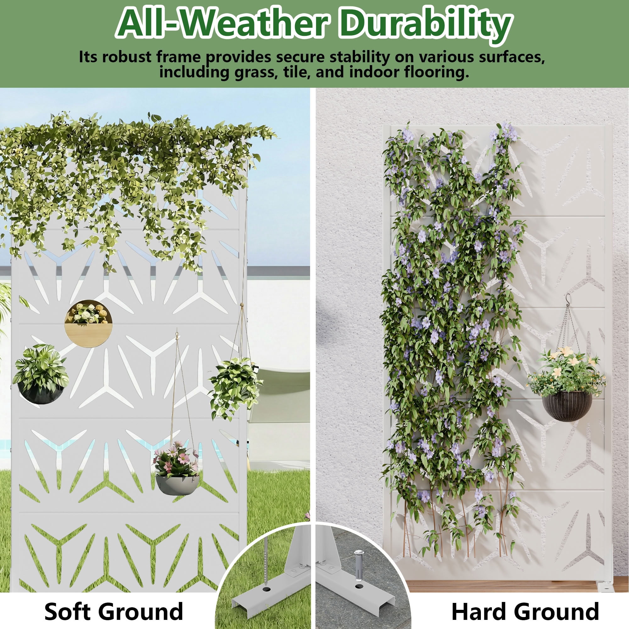 MAYEERTY 5 Panels Metal Outdoor Privacy Screen Garden Divider Patio Backyard Decorative Privacy Fence Panel, 59×29.5×15.7in