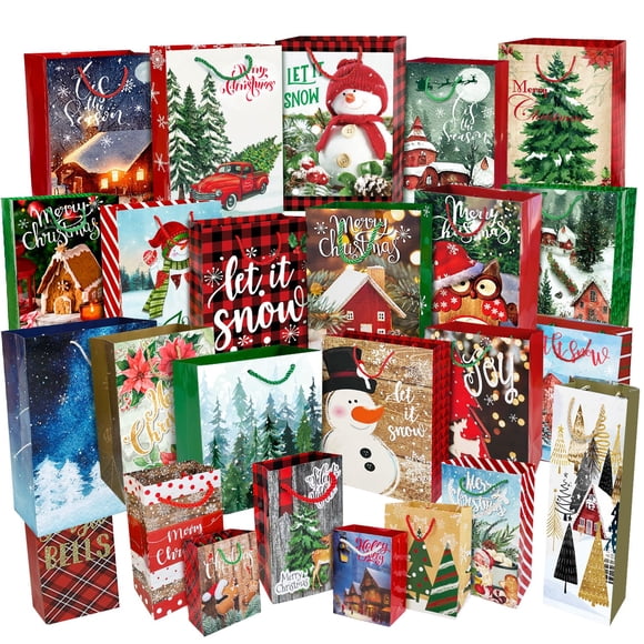 Bolsas de papel para regalo de Navidad, divertidas, 24 unidades, con etiquetas