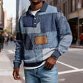 thumbnail image 2 of LWavelet Men's Denim Patchwork Polo Shirt - Retro Vibe, Perfect for Casual Leisure & Spring Outfits Blue 4XL, 2 of 5