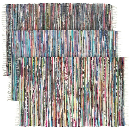 Large Rainbow Chindi Area Rag Rug Recycled Cotton Multi-Color Woven Fabric Home Decor For Living Room Bedroom 4x6