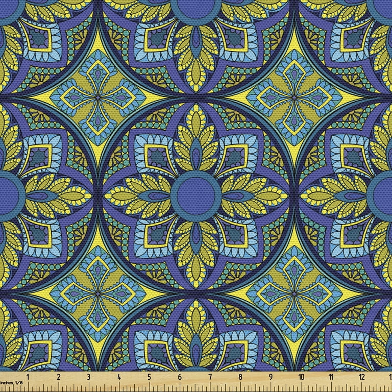  Ambesonne Blue Yellow Vintage Fabric by The Yard