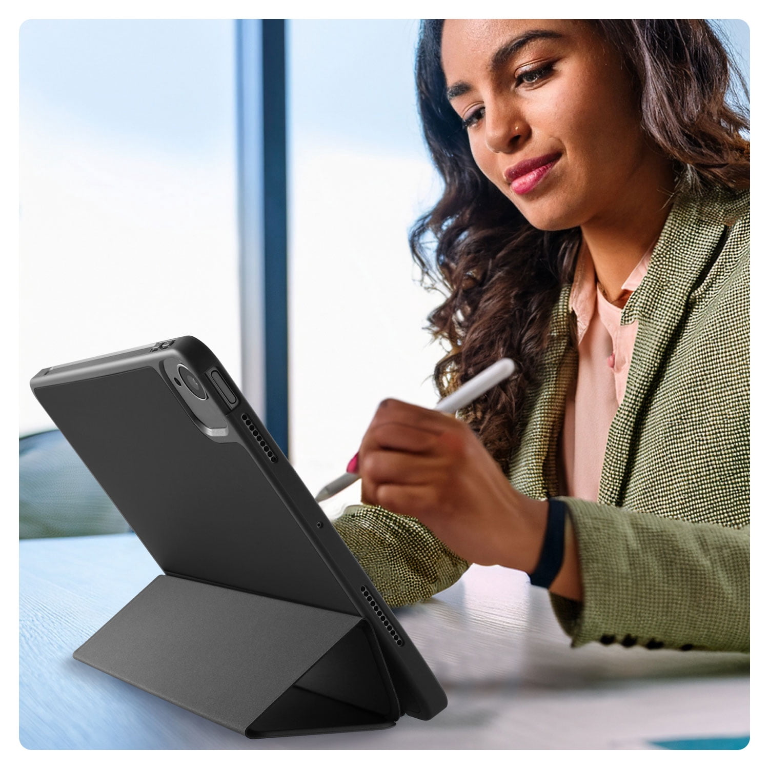 Vena For Apple iPad Air 13 Inch Case with Pencil Holder, iPad Air M4 M3 13 Inch Case, Trifold Stand, iPad Pro 12.9" Case (2022/2021/2020/2018), Black