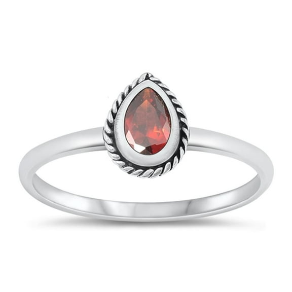 CHOOSE YOUR COLOR Simulated Garnet Wholesale Teardrop Ring .925 Sterling Silver Band Red CZ Female Size 9