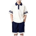 thumbnail image 2 of CHUMUD Garçons Filles Uniforme de Rentrée Chemise de Golf pour Enfants et Ensemble de Shorts 2 Pcs Tenue d'Été à Blocs de Couleur Décontractée 4-16 Ans, 2 of 7
