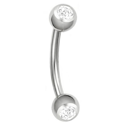 Gold Titanium Barbell 16g Titanium Daith Earring, Eyebrow Ring and Rook Piercing Jewelry, 8mm Double CZ Crystal Barbell ()