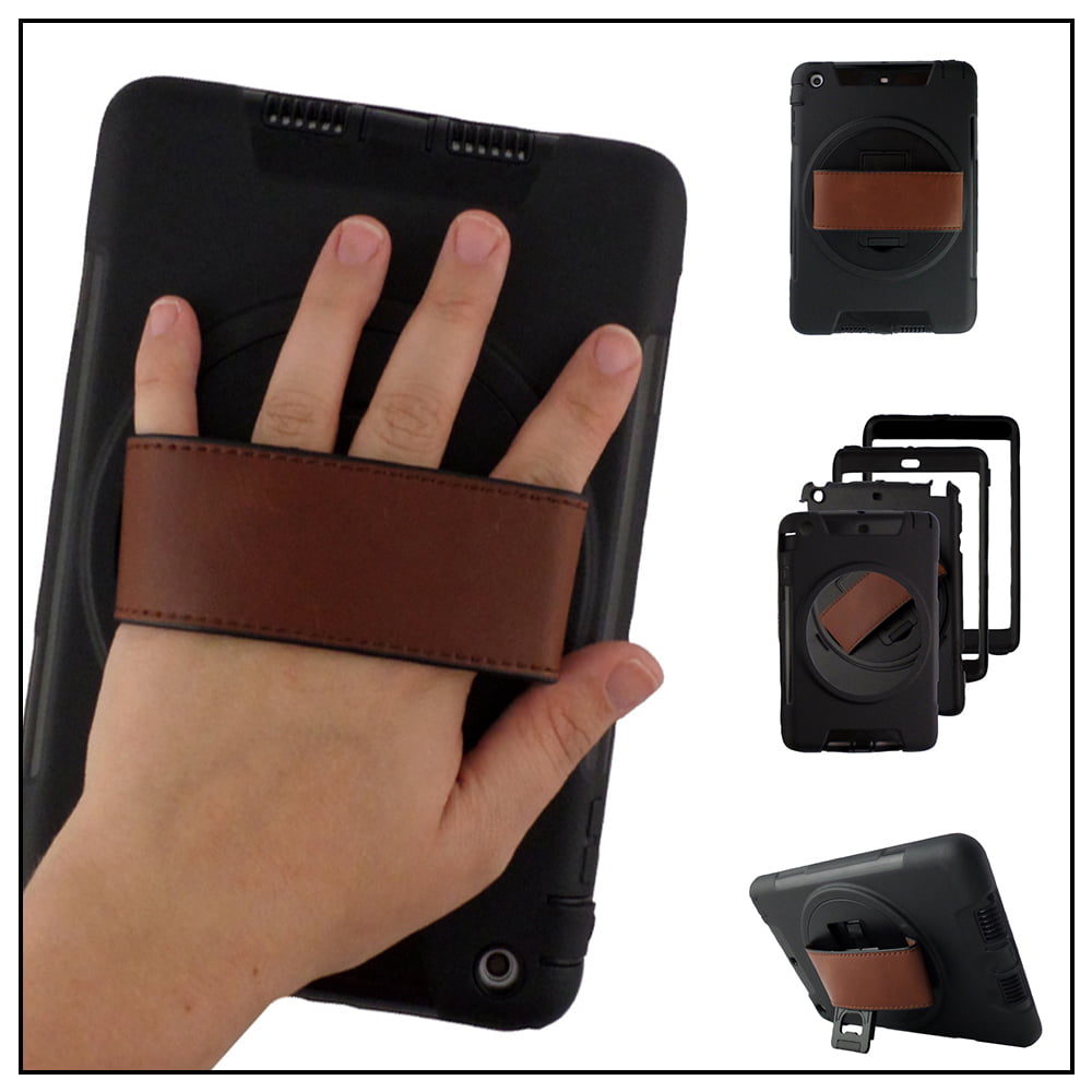 Black Rugged Kickstand Case Durable LEATHER HAND STRAP for Apple iPad