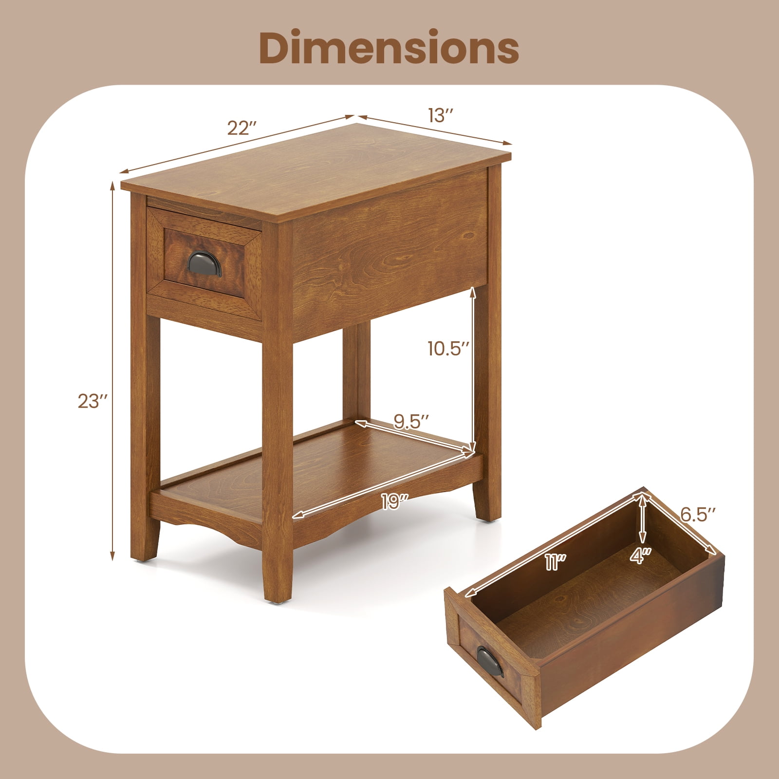 Gymax Set of 2 Contemporary Side End Table Compact Table w/ Drawer Nightstand Tawny