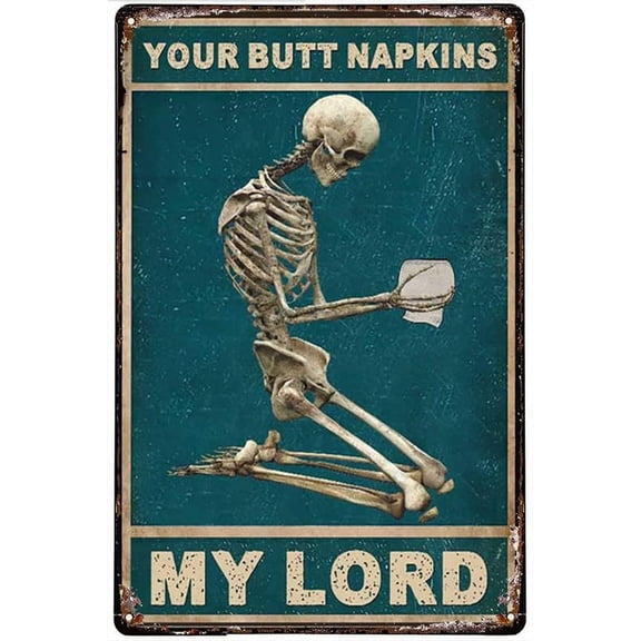 Skeleton Bathroom Metal Tin Sign, Funny Retro Wall Plaque Decor, 8 x 12 Inch