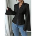 thumbnail image 6 of Women Button Down Shirts Striped Long Sleeve Collared Casual Work Blouses Tops Trendy Outfits Black XL, 6 of 7