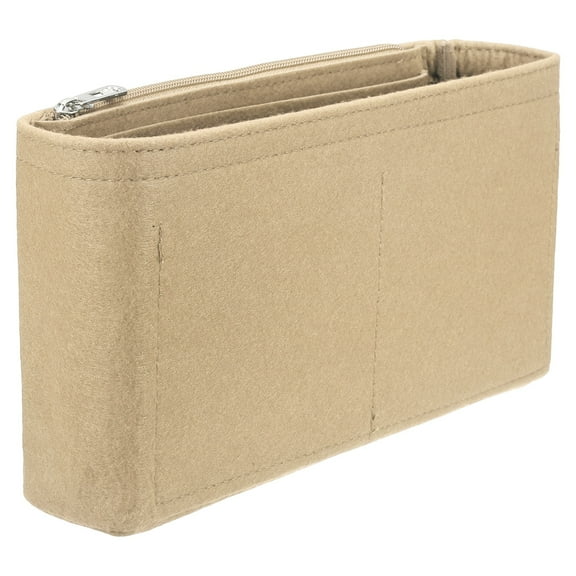 Purse Organizer Insert, Felt Handbag Shaper with Zipper, 10.6"x2.2"x6", Beige