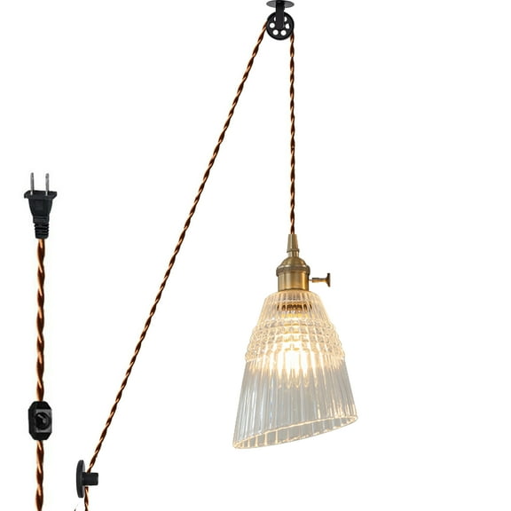 Kiven Plug in Modern Pendant Light, Pulley Hanging Light with White Glass Shade and 15FT Cord, Dimmable Ceiling Pendant Light for Hallway Foyer Kitchen Island Bedroom , E26 Base