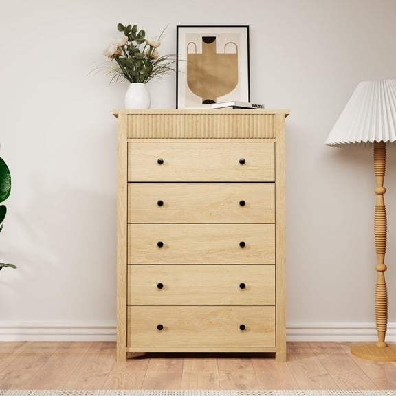 3/5-Drawer Modern Fluted Wooden Dresser - Nightstand & End Table, Storage Organizer for Bedroom & Hallway