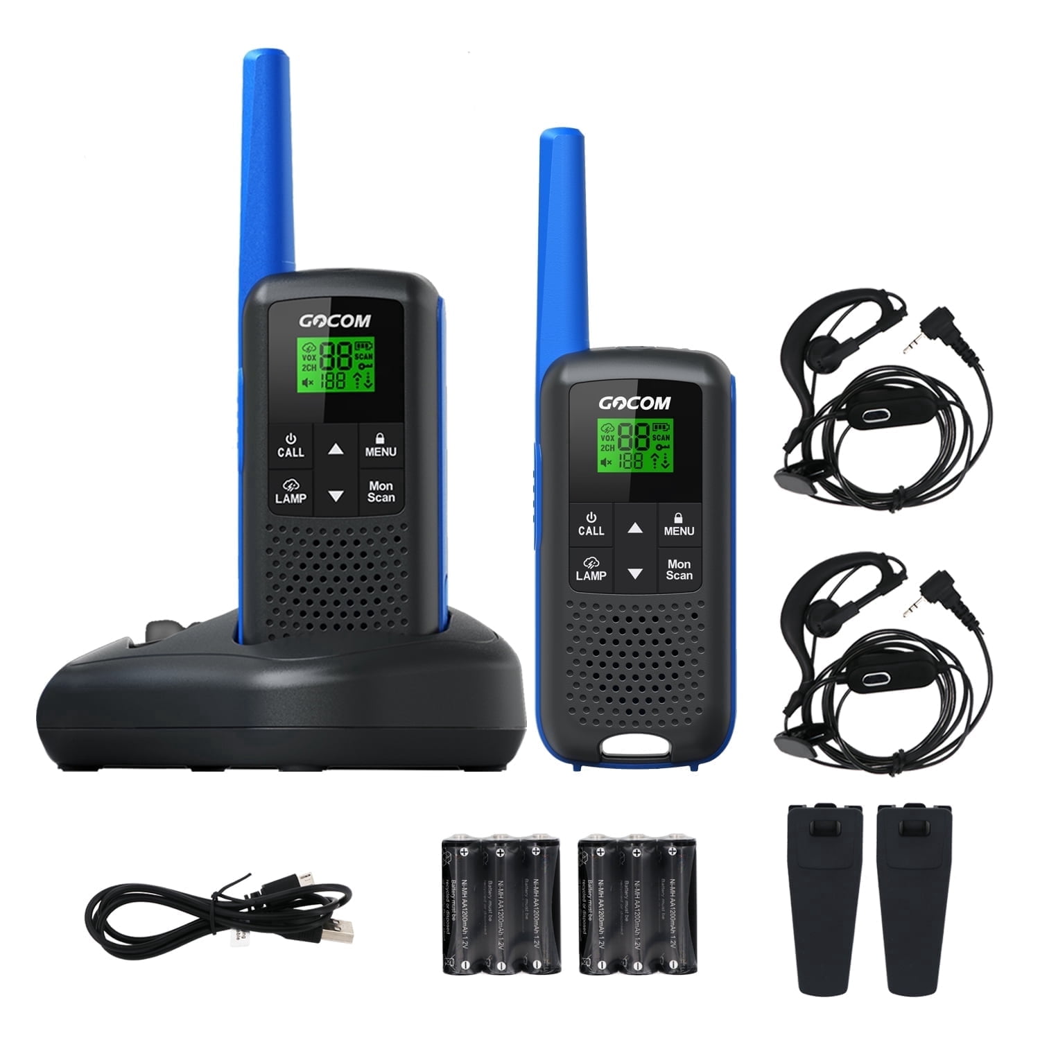 GOCOM G600 FRS Two Way Radio for Adults 2W Long Range Walkie Talkie Rechargeable VOX Scan NOAA & Weather Alerts LED Lamplight 2 Pack Hand held radios