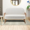 thumbnail image 4 of WENTMENT Loveseat Sofa Small Couch for Living Room Teddy Love Seat with Natural Rattan Armrest and Solid Wooden Legs Small Sofa for Small Space, Bedroom, Apartment（White）, 4 of 6