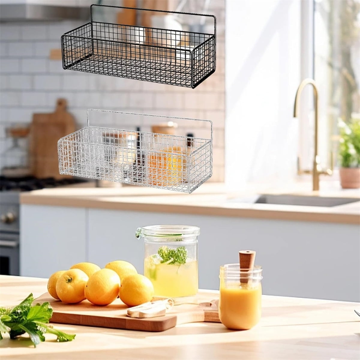 GIXUSIL 1Pack Hanging Wire Baskets Thickened Metal Wall Basket, Home Kitchen Storage Organizer for Cabinets & Closets, Bathroom, Pantry, Bedroom (White)