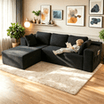 thumbnail image 6 of Sofa, Lofka 105" L-Shaped Sectional Couch for Living Room, High-Resilience Foam & Premium Corduroy Fabric, Free Assembly, Black, 6 of 13
