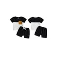 thumbnail image 2 of BemeyourBBs Toddler Baby Boy Summer Clothes 2 Pieces Outfit Waffle Knit Contrast Short Sleeve T Shirts and Pockets Shorts Set, 2 of 9