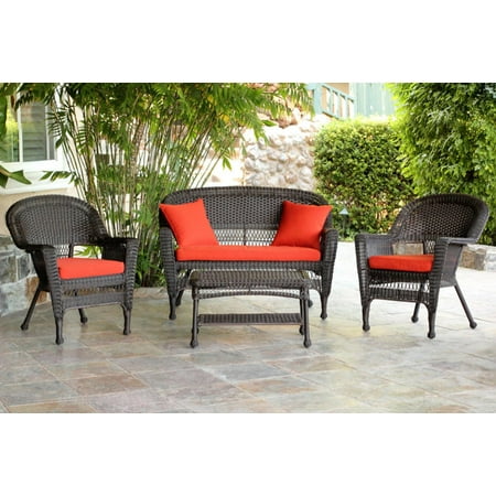 4 piece espresso wicker patio chairs loveseat table furniture set