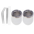thumbnail image 1 of Copa de vino aislada con tapas y pajitas, 2 vasos de acero inoxidable de doble pared con aislamiento al vacío, taza aislada de cáscara de huevo, confiable y duradera, 1 of 8