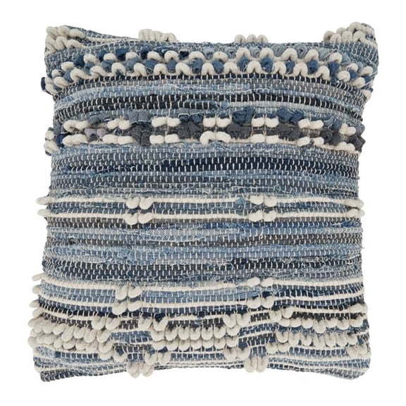 20 in. Denim Delight Chindi Poly Filled Throw Pillow, Denim
