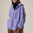 thumbnail image 3 of Women's Fleece Zipper Jacket with Pockets Oversized Long Sherpa Hoodie Plush Coat Purple XXL, 3 of 4