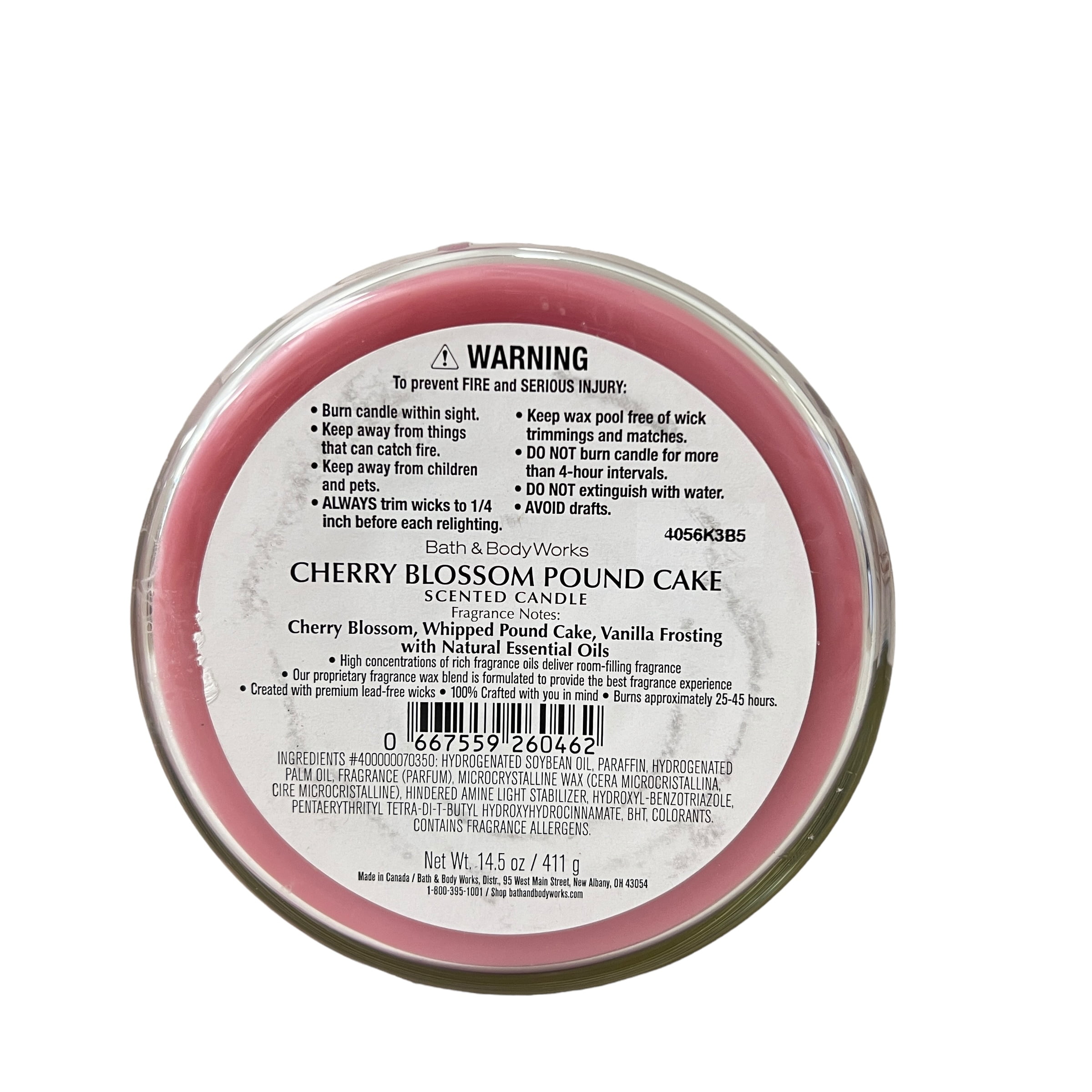 Bath & Body Works Cherry Blossom Pound Cake 3 Wick Candle 14.5 oz
