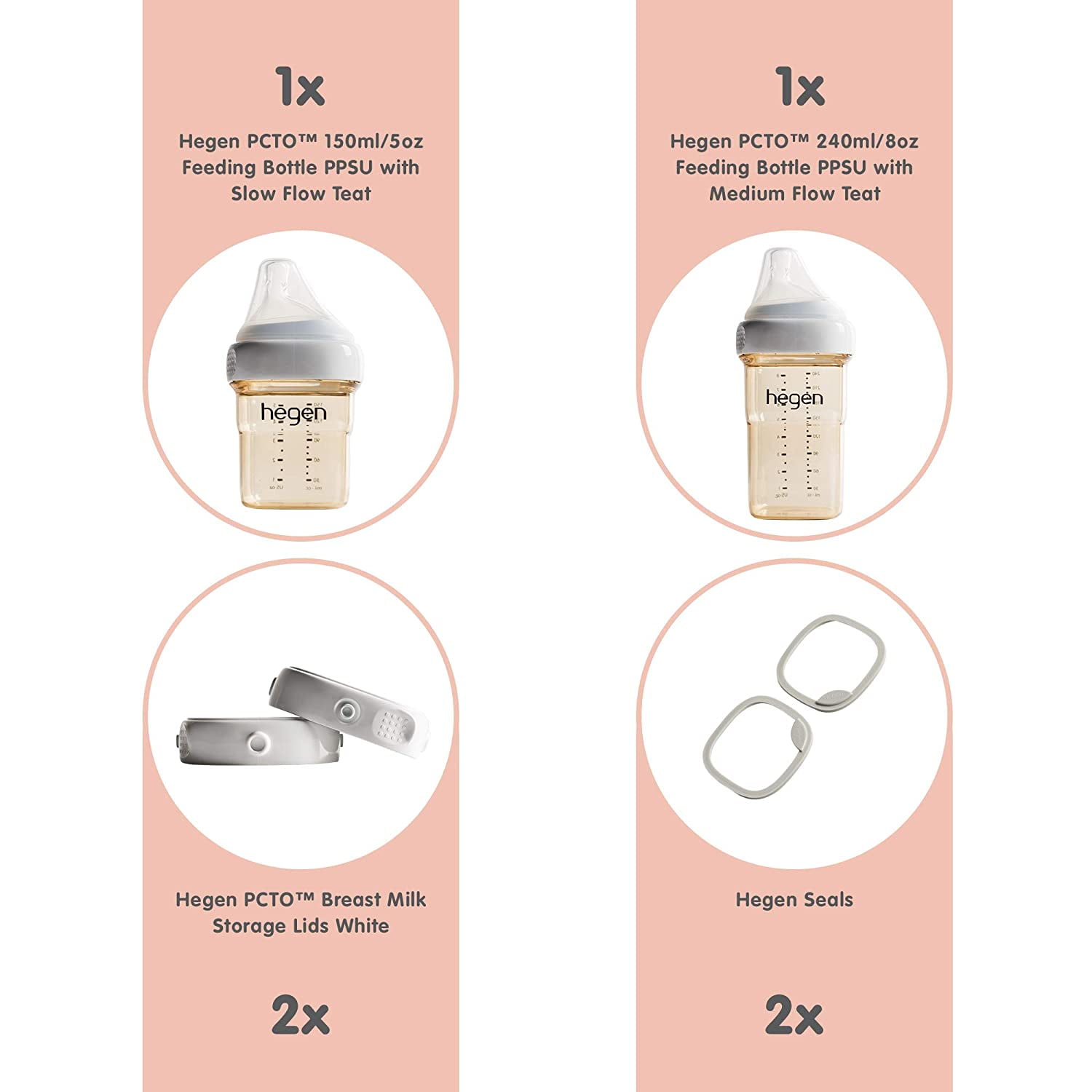 Hegen -  Newborn Baby Bottle Basic Starter Kit, 5oz , 8oz
