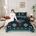 thumbnail image 4 of Manfei Vintage Aztec Rhombus Bedding Comforter Set,bohemian Exotic Style Twin Comforter Sets,Cyan Black Bedding Set For Adults,Microfiber Bedroom Decor Reversible,2pcs, 4 of 8